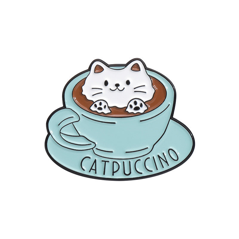 Pin's Broche Email | Tasse de Café | CatPuccino | Capuccino | Mignon |Kawaii | Fun | Humour