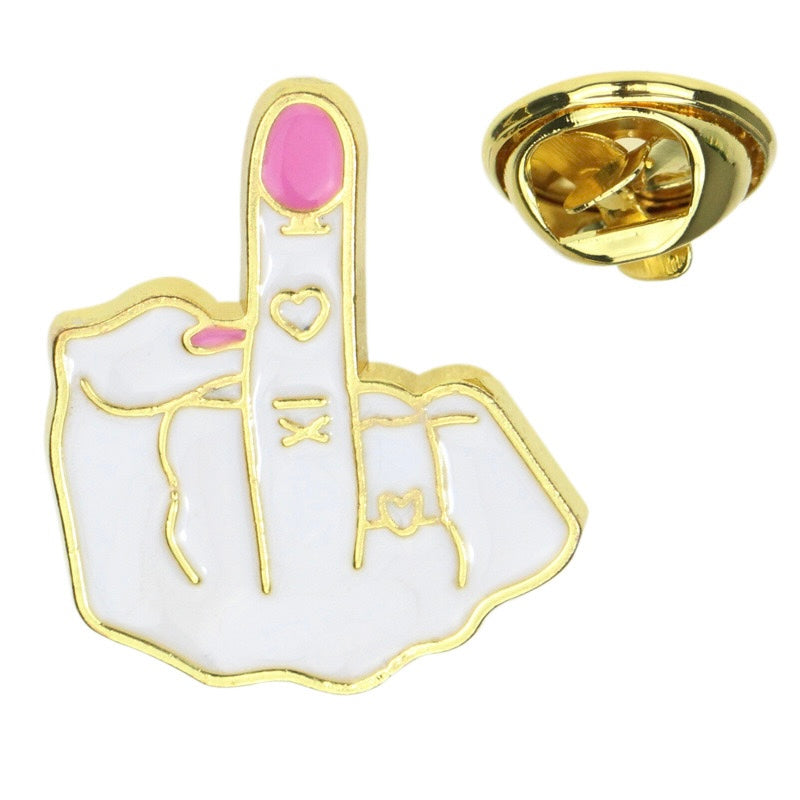 Pin’s doigt d’honneur blanc et doré | Pin féministe