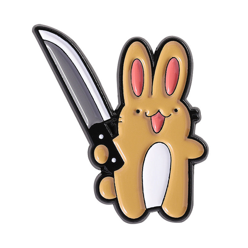 Pin's Broche Email | Lapin Ciseaux ou Couteau | Mignon | Kawaii | Fun | Humour