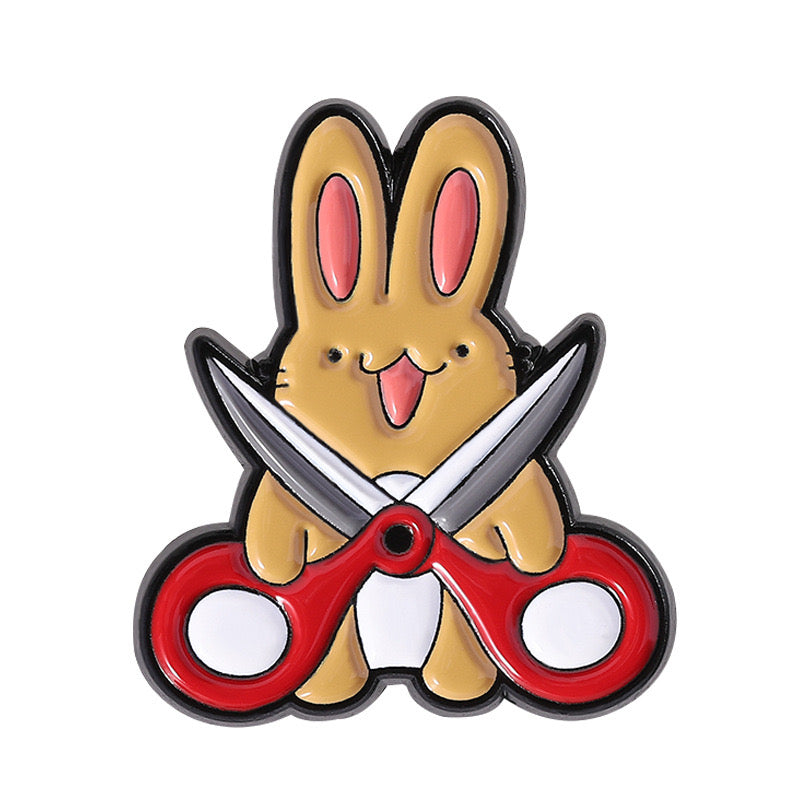Pin's Broche Email | Lapin Ciseaux ou Couteau | Mignon | Kawaii | Fun | Humour