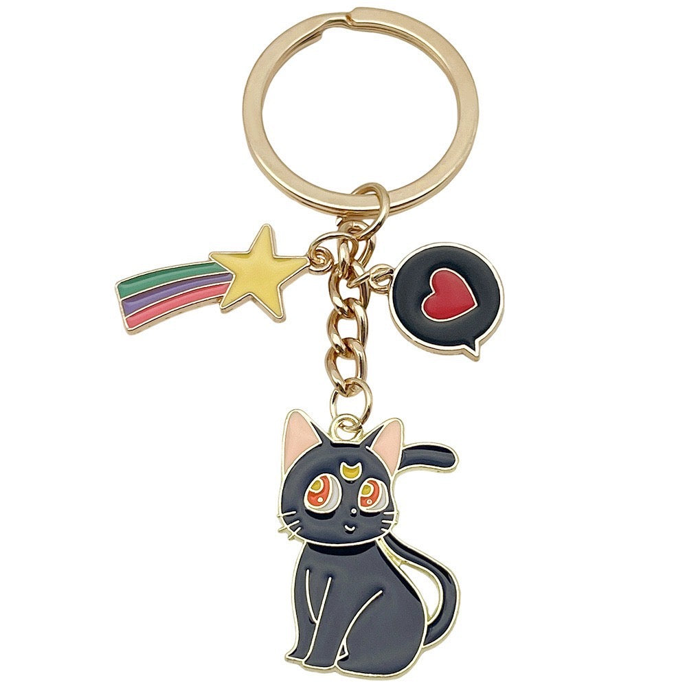 Schlüsselanhänger aus Metall | Schwarze oder weiße Katze | Niedlich | Comicstrip | Kawaii