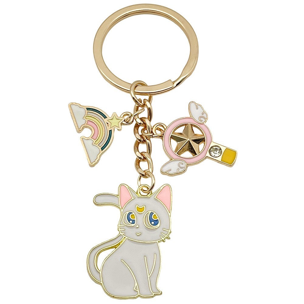 Schlüsselanhänger aus Metall | Schwarze oder weiße Katze | Niedlich | Comicstrip | Kawaii