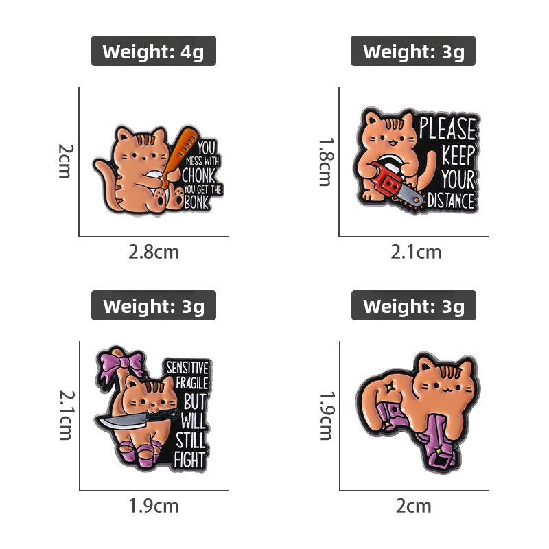 Pin's Broche Email | Chat Couteau Pistolet | Chat | Cute Mignon | Humour Fun | Kawaii