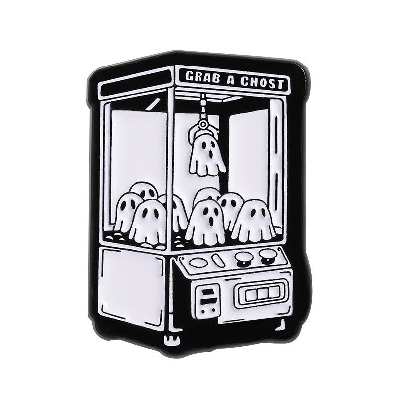 Pin's Broche Email | Fantôme Grapin Machine | Fantôme | Cute Mignon | Humour Fun Halloween Horreur | Kawaii