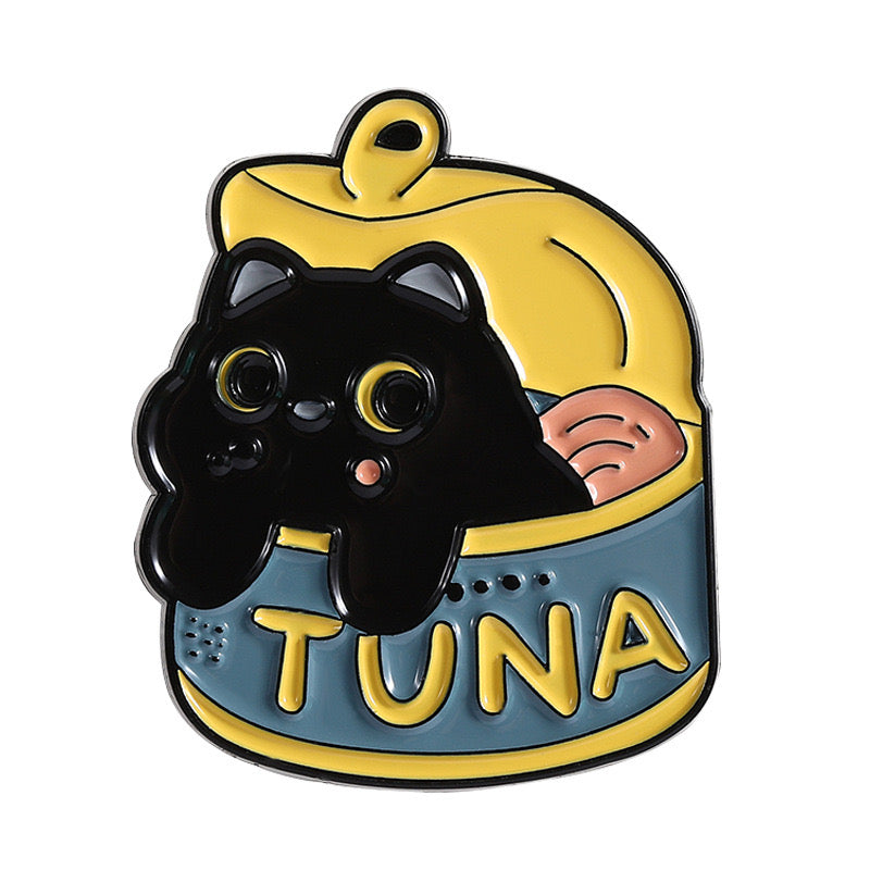 Pin's Broche Email |  Chat Boite de conserve | Amoureux des Chats | Humour Dessin Animé | Kawaii | Fun