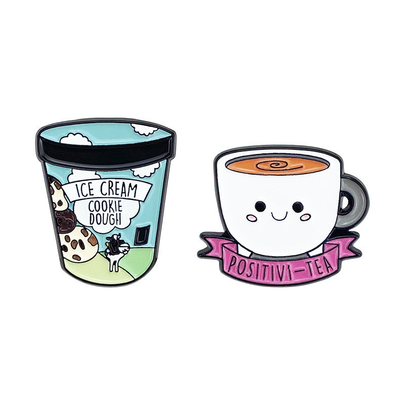 Pin's Broche Email | Mignon Tasse de Thé ou Pot Glace | Jeu de Mots | Kawaii | Fun | Mignon Dessin Animé