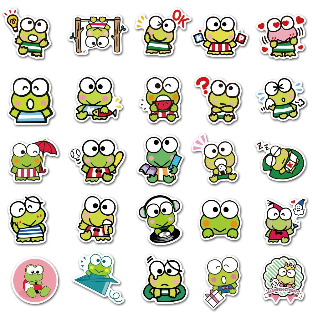 Lot de 10 Stickers | Autocollants | PVC Auto-Adhésif | Mignons Grenouilles | Kawaii