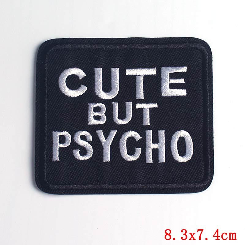 Tissu Broderie | Patch Ecusson Thermocollant Féminin l | Cute But Psycho  | Kawaii | Mignon Humour