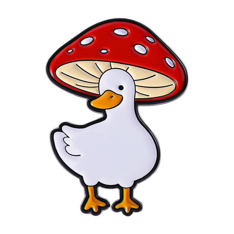 Pin's Broche Email | Canard ou Chat Chapeau Champignon | Mignon | Kawaii | Fun | Humour