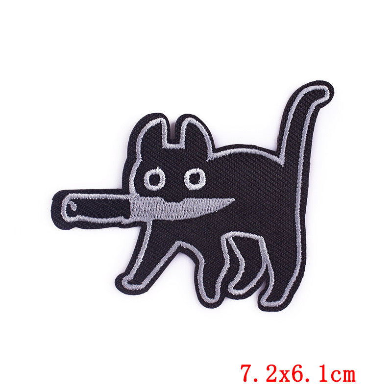 Embroidery Fabric | Patch Iron-on Ecusson Cat Knife | Humor | Cute Cartoon | Kawaii