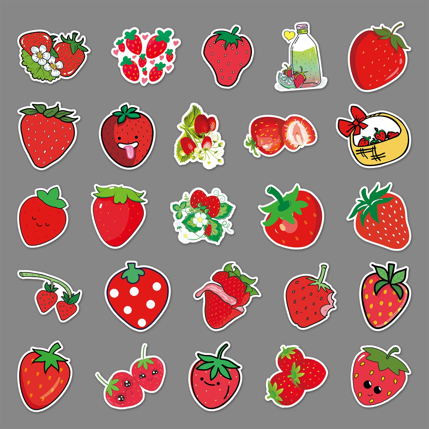 Lot de 10 Stickers | Autocollants | PVC Auto-Adhésif | Mignons Fraises | Kawaii