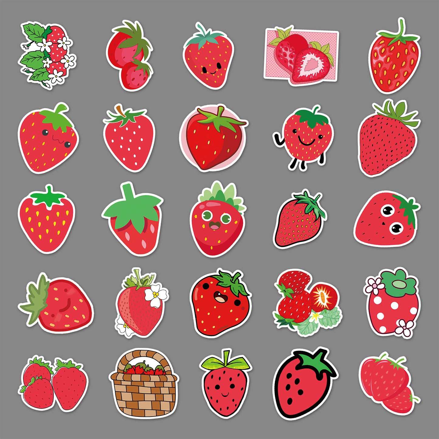 Lot de 10 Stickers | Autocollants | PVC Auto-Adhésif | Mignons Fraises | Kawaii