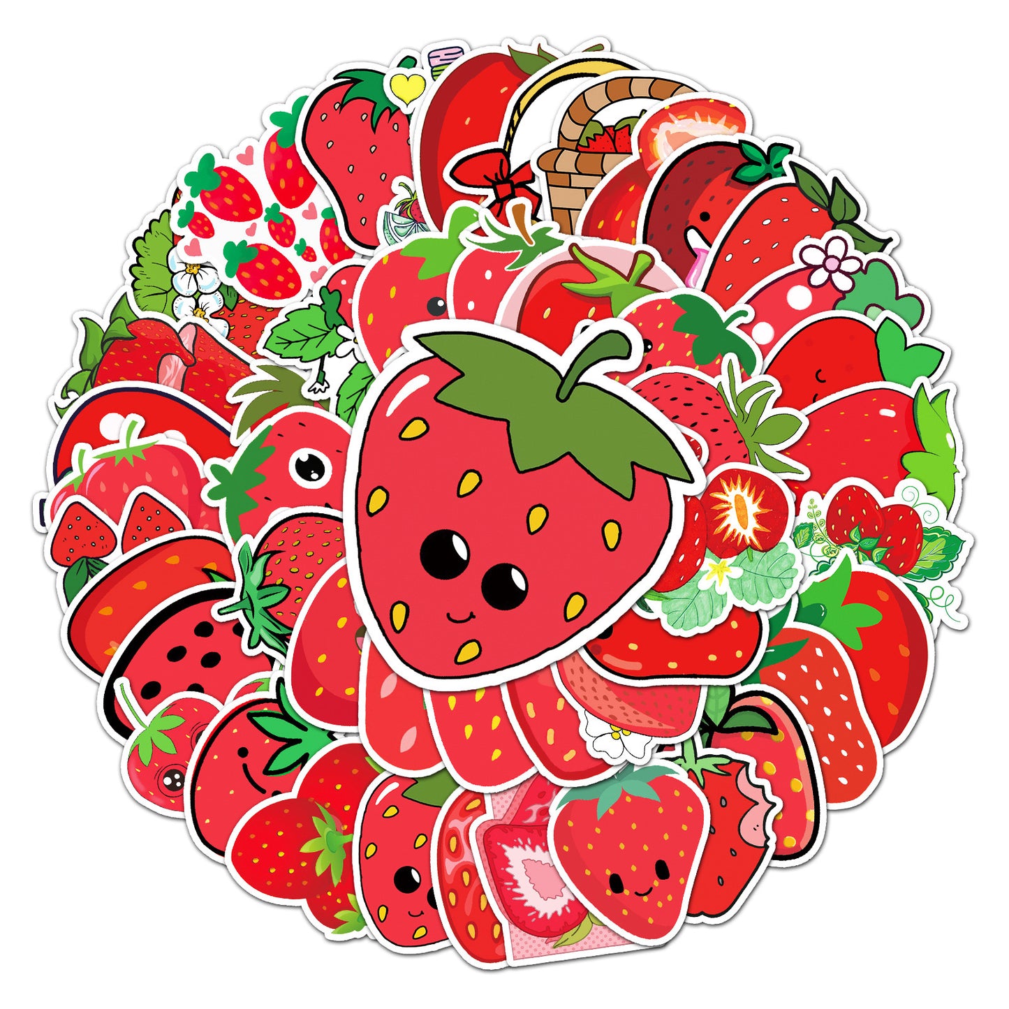 Lot de 10 Stickers | Autocollants | PVC Auto-Adhésif | Mignons Fraises | Kawaii