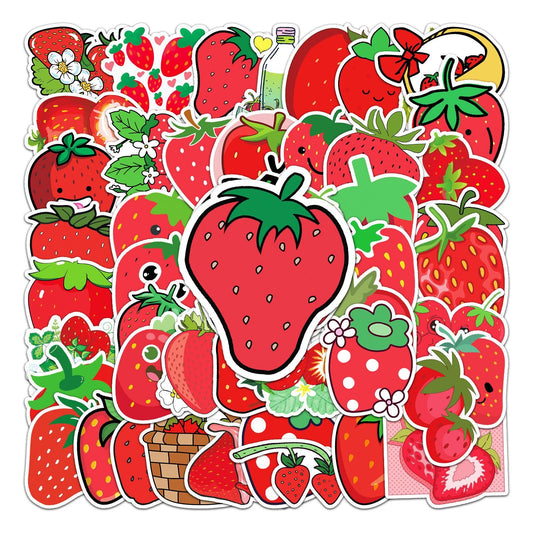 Lot de 10 Stickers | Autocollants | PVC Auto-Adhésif | Mignons Fraises | Kawaii