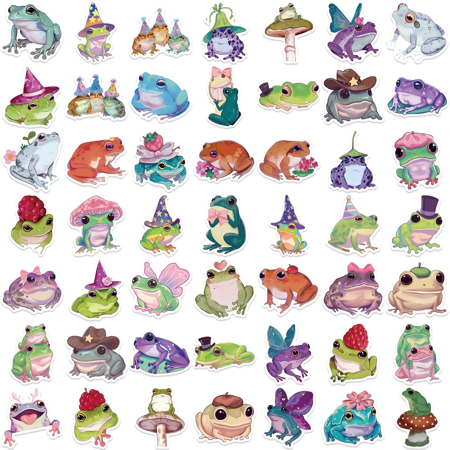 Lot de 10 Stickers | Autocollants | PVC Auto-Adhésif | Mignons Grenouilles | Kawaii