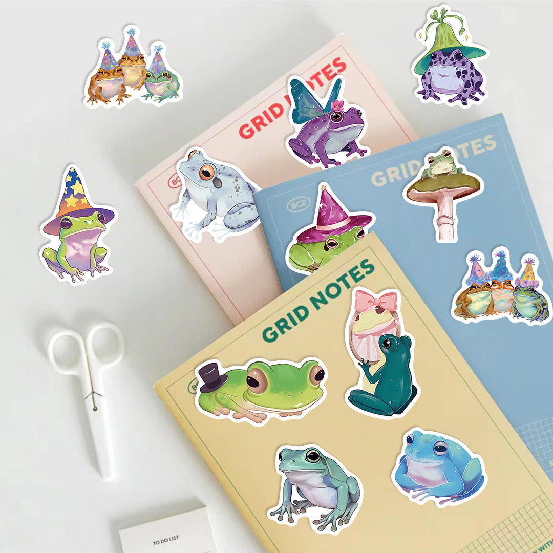 Lot de 10 Stickers | Autocollants | PVC Auto-Adhésif | Mignons Grenouilles | Kawaii