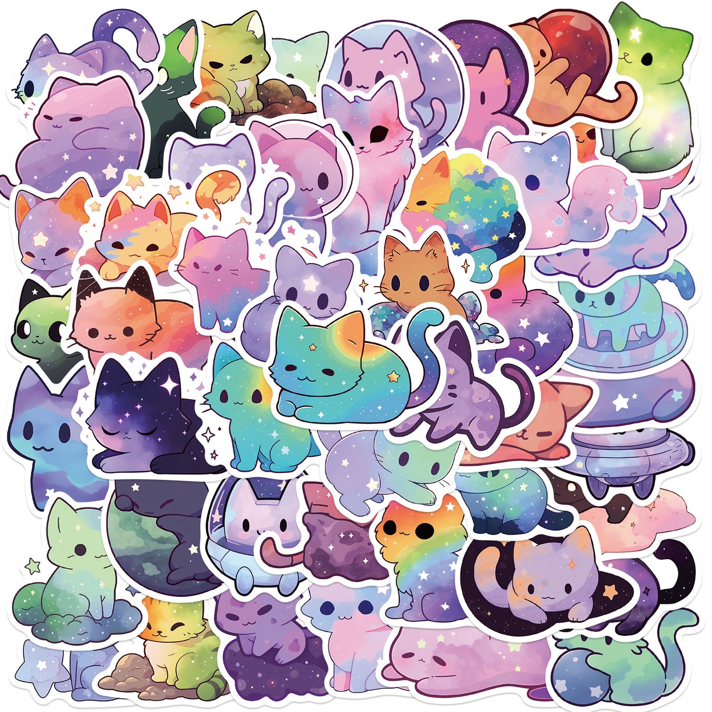 Lot de 10 Stickers | Autocollants | PVC Auto-Adhésif | Mignons Chat | Kawaii