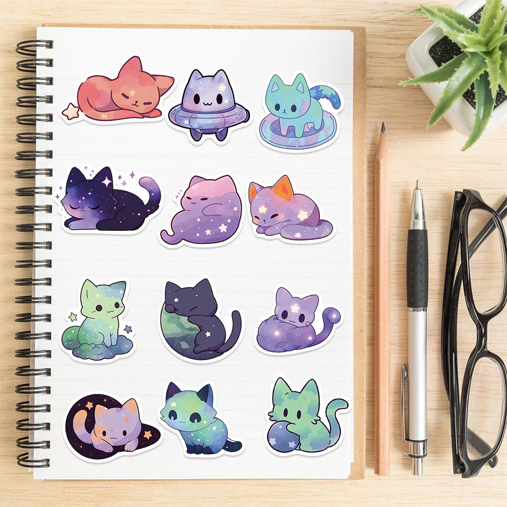 Lot de 10 Stickers | Autocollants | PVC Auto-Adhésif | Mignons Chat | Kawaii