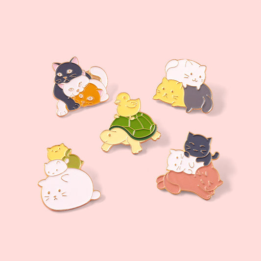 Pin's Broche Email | Animaux Empilées | Pile de chat, Tortue, Poussin | Kawaii | Fun | Humour