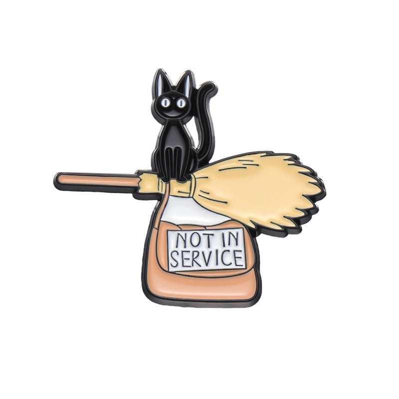 Pin's Broche Email | Chat Balai Sorcière | Chat Noir | Kawaii | Mignon Dessin Animé