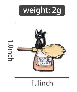Pin's Broche Email | Chat Balai Sorcière | Chat Noir | Kawaii | Mignon Dessin Animé