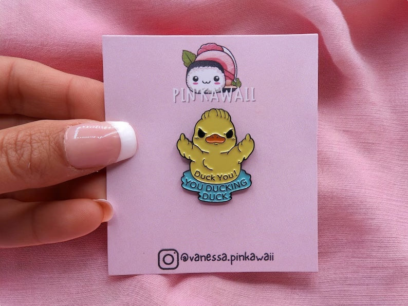 Email Brooch Pin | Chick Middle Finger | Fuck | Humor | Kawaii | Cute