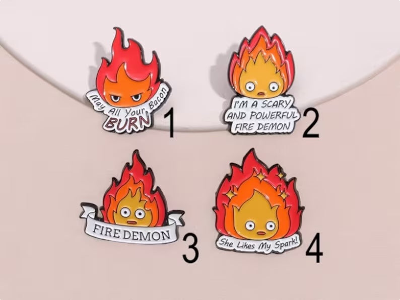 Pin's Broche Email | Chateau Ambulant | Calcifer Démon du Feu | Kawaii | Mignon