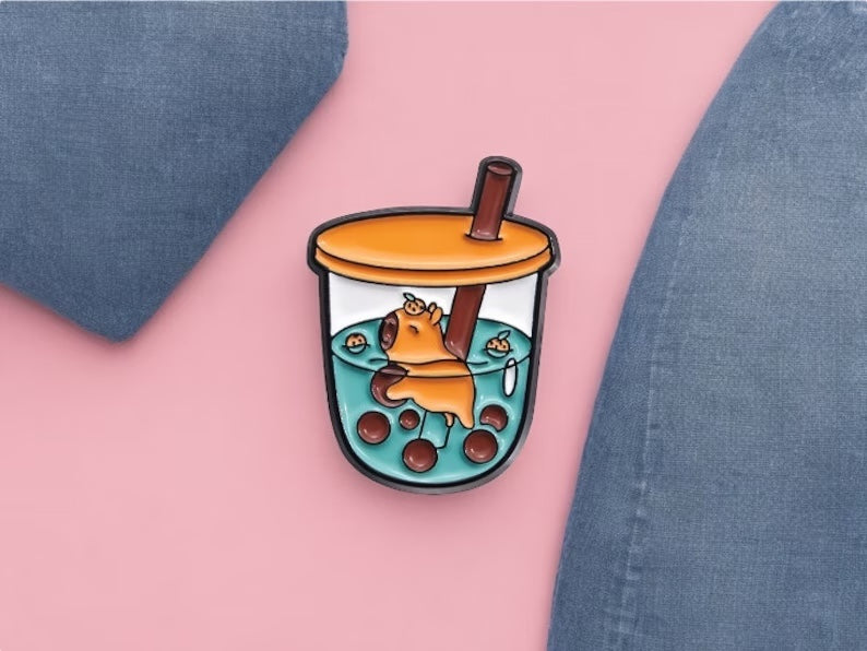 Pin's Broche Email | Boisson Smoothie | Sirop | Grenouille Axolotl ou Cappy | Kawaii | Fun | Humour