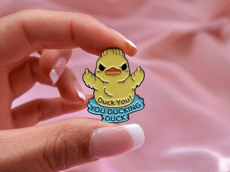 Email Brooch Pin | Chick Middle Finger | Fuck | Humor | Kawaii | Cute