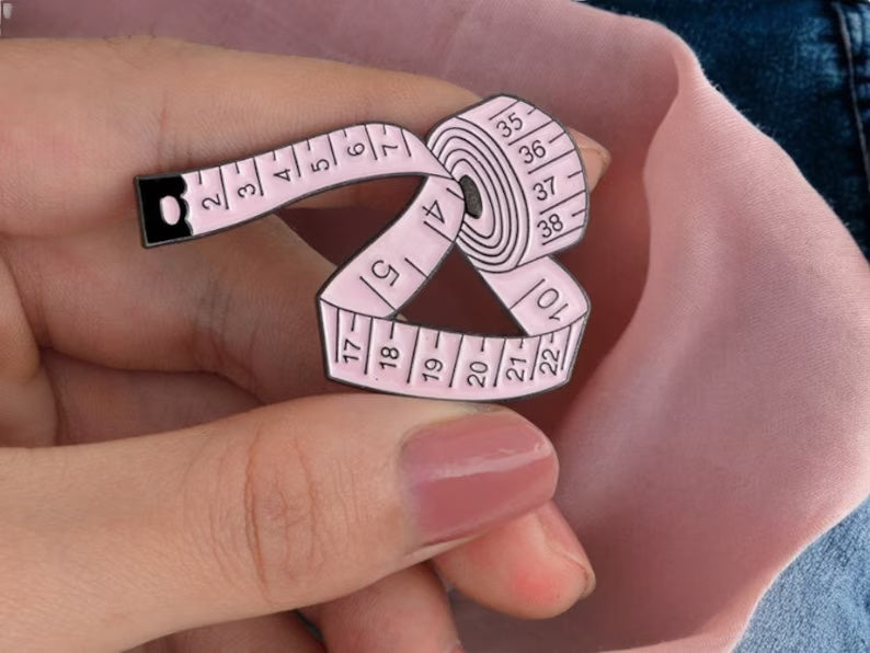 Email Brooch Pin | Sewing Centimeter Measurement | Pink | Dressmaker's meter | Kawaii