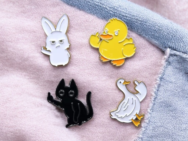 Email Brooch Pin | Animals Middle finger | Fuck | Humor | Kawaii | Cute | Rabbit Chick Cat Duck