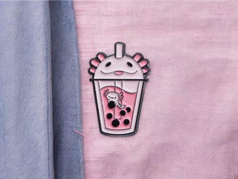 Pin's Broche Email | Boisson Smoothie | Sirop | Grenouille Axolotl ou Cappy | Kawaii | Fun | Humour