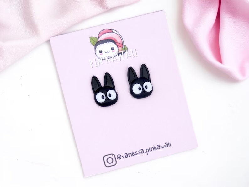 Boucles Oreilles | Clous d'oreilles | Kiki La Petite Sorcière | Chat Noir Boulangerie | Jiji | Kawaii | Mignon Dessin Animé