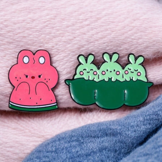 Pin's Broche Email | Lapin Pastèque ou Petits Pois | Mignons Dessin Animé | Kawaii | Fun | Humour