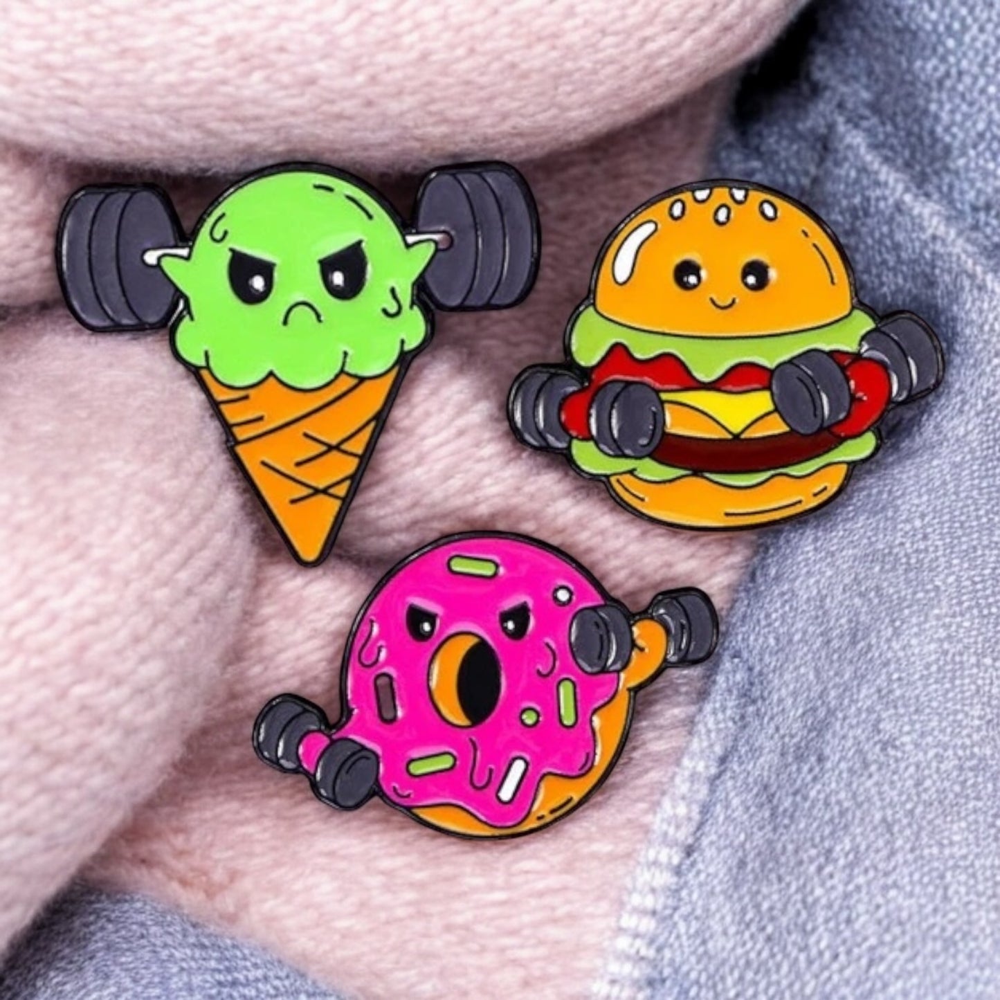 Pin's Broche Email | Glace Hamburger ou Donut | Culturiste Musculation | Kawaii | Fun | Humour