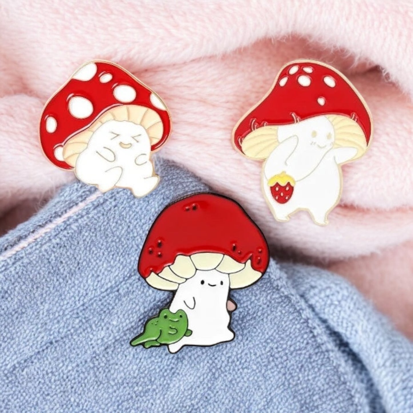 Pin's Broche Email | Grenouille Champignon | Forestier | Kawaii | Fun | Mignon Dessin Animé