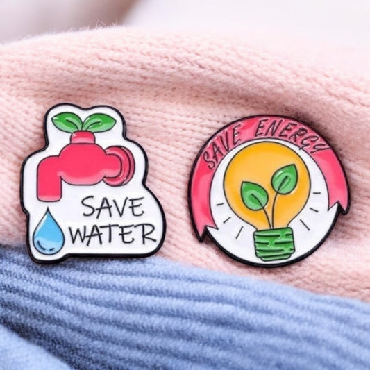 Pin's Broche Email | Save Water | Save Energie | Environnement Green | Kawaii | Fun | Humour