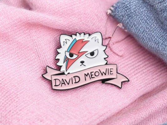 Pin's Broche Email | Chat Rock n Roll | David Meowie | Amoureux des Chats | Kawaii | Fun | Humour Mignon Chat Noir ou Blanc Hard Rock