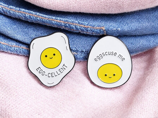 Pin's Broche Email | Oeuf au Plat ou Dur | Oeuf Alimentaire | Kawaii | Fun | Humour Jeu de Mot