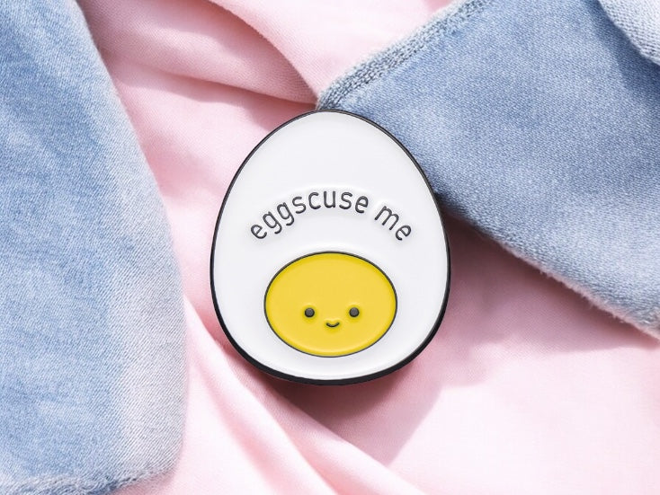 Pin's Broche Email | Oeuf au Plat ou Dur | Oeuf Alimentaire | Kawaii | Fun | Humour Jeu de Mot