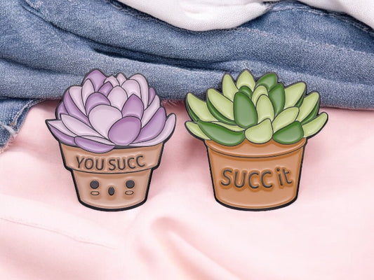 Pin's Broche Email | Mignon Cactus Kawaii Succ It ou You Succ | Kawaii | Fun Humour Pot de Fleur Cactés