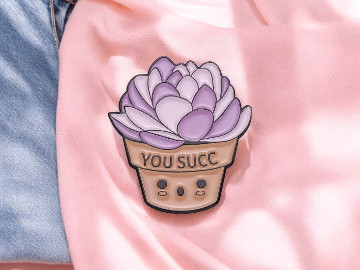 Pin's Broche Email | Mignon Cactus Kawaii Succ It ou You Succ | Kawaii | Fun Humour Pot de Fleur Cactés