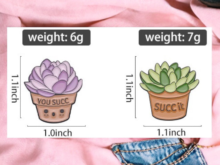 Pin's Broche Email | Mignon Cactus Kawaii Succ It ou You Succ | Kawaii | Fun Humour Pot de Fleur Cactés