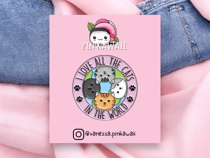 Pin's Broche Email | Badge Club | Love All the Cat | Amoureux des Chats | Kawaii Dessin Animé