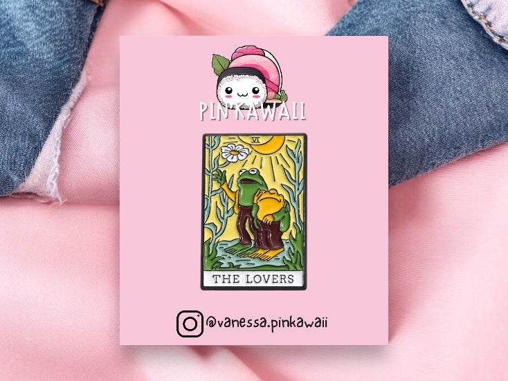 Pin's Broche Email | Tarot Grenouilles Kawaii Les Amoureux | Carte de Tarot The Lovers | Kawaii | Fun | Humour