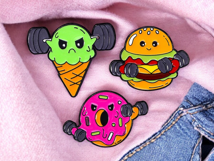 Pin's Broche Email | Glace Hamburger ou Donut | Culturiste Musculation | Kawaii | Fun | Humour