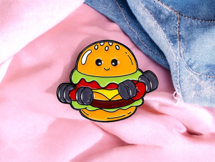 Pin's Broche Email | Glace Hamburger ou Donut | Culturiste Musculation | Kawaii | Fun | Humour