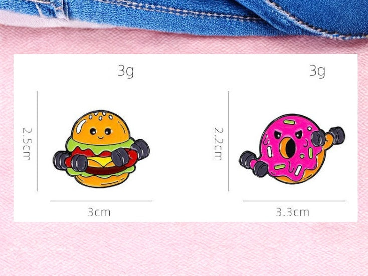 Pin's Broche Email | Glace Hamburger ou Donut | Culturiste Musculation | Kawaii | Fun | Humour