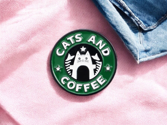 Pin's Broche Email | Cats and Coffee | Starbucks Humour | Amoureux des Chat | Kawaii | Fun Badge