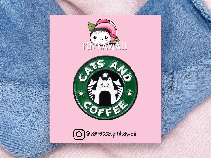 Pin's Broche Email | Cats and Coffee | Starbucks Humour | Amoureux des Chat | Kawaii | Fun Badge